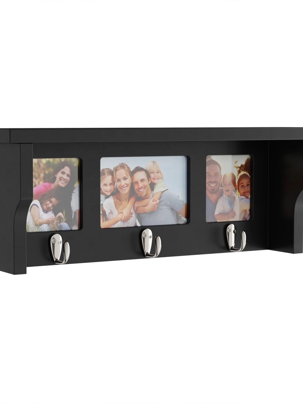 • Threshold Three-Frame Wall Photo Shelf with Hooks - Espresso •